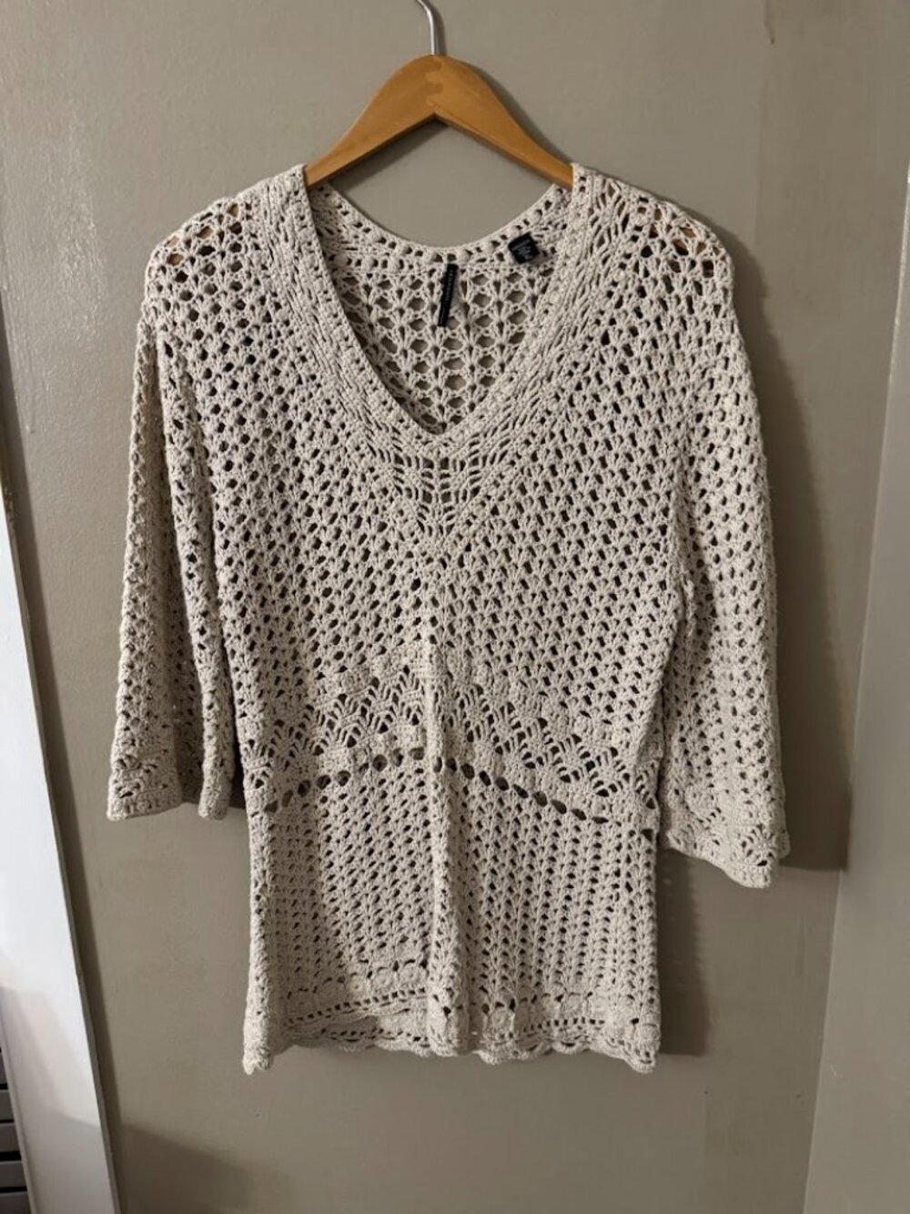 Isda & Co Crochet Knit Sweater XL Cream Open Knit Boho Peplum Top